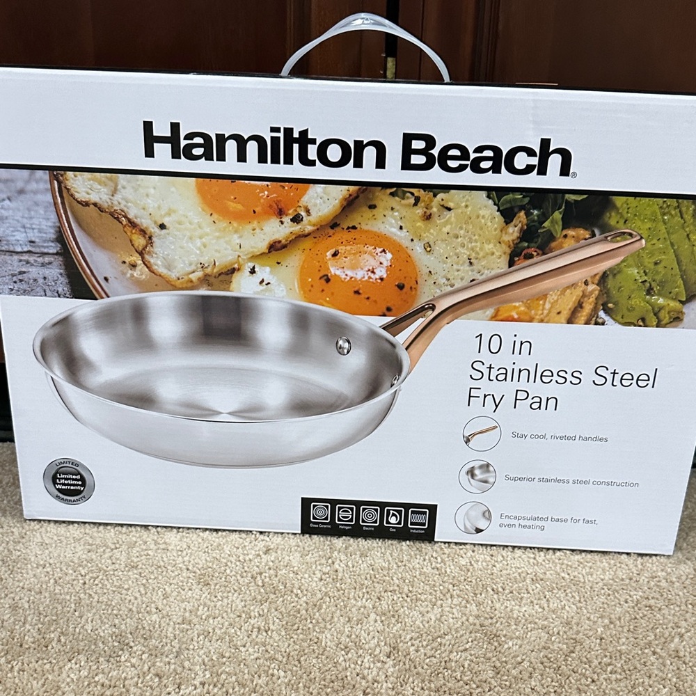 Hamilton Beach Stainless Steel Fry Pan with Rose Gold Handle